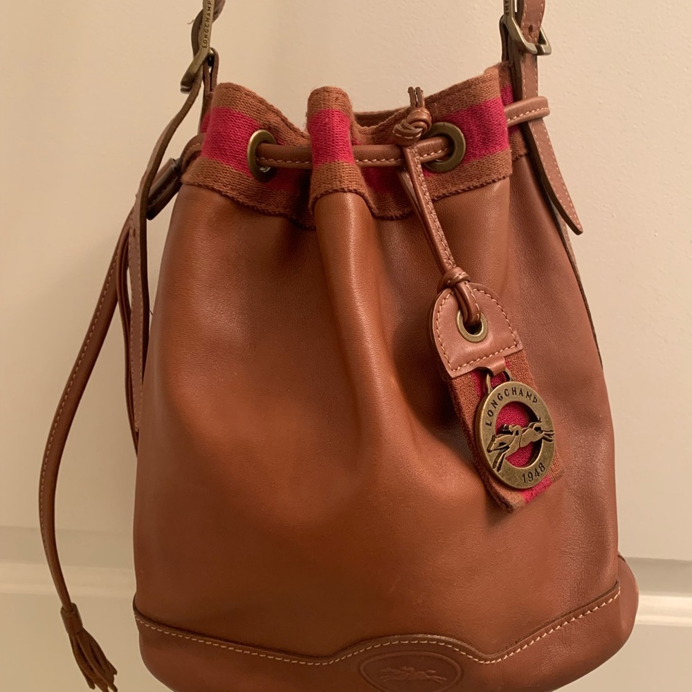 Longchamp Leather Crossbody Bucket Bag
